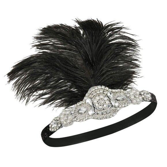 1920s Headpiece Flapper Headband Rhinestone Feather Great Gatsby Accessories main image 4